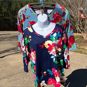 New! Pioneer Woman 2 PK. LS V-Necks, DesertRose & Navy Floral Sz.S